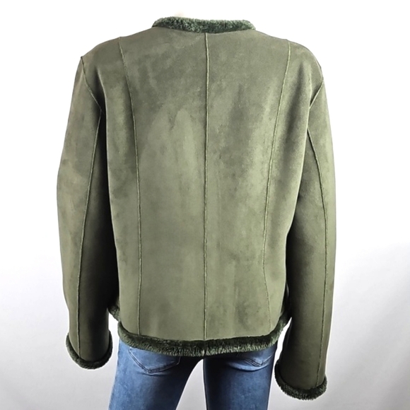 Anne Klein Moss Green Plush Faux Suede & Faux Fur Lined Jacket Coat - Picture 8 of 16